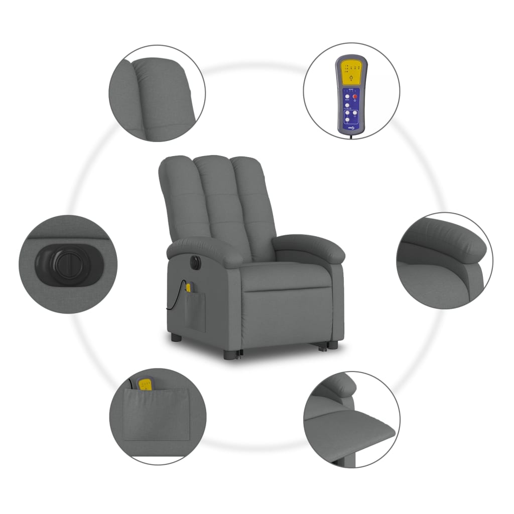 Fauteuil de massage électrique avec aide au verticalisation en tissu gris foncé