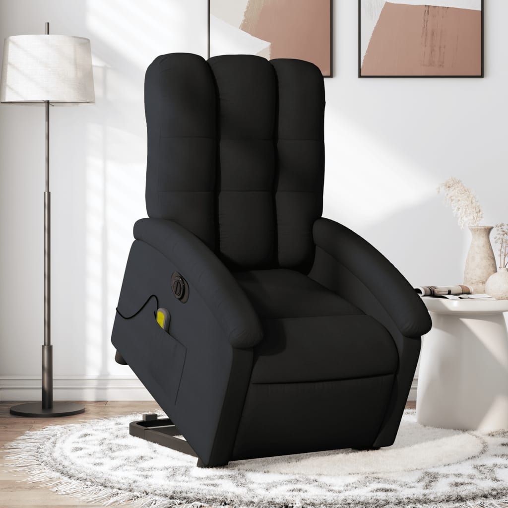 Electric massage chair with stand-up aid, black fabric