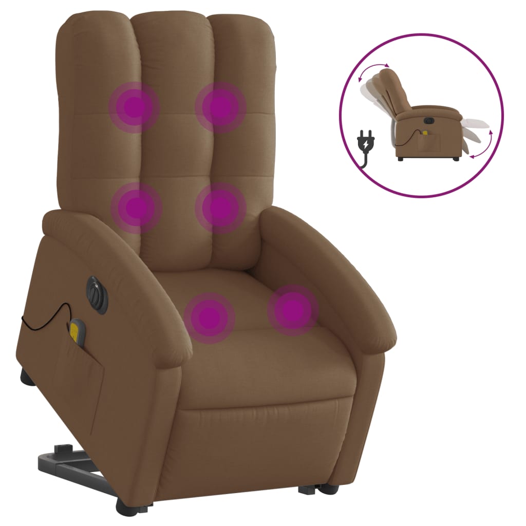 Fauteuil de massage électrique avec aide à la verticalisation en tissu marron