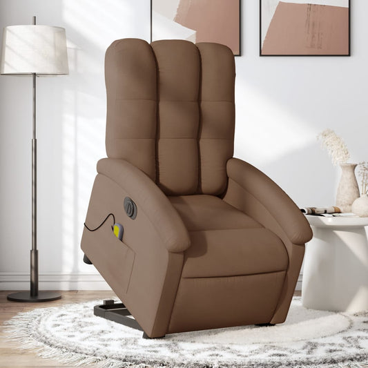 Fauteuil de massage électrique avec aide à la verticalisation en tissu marron