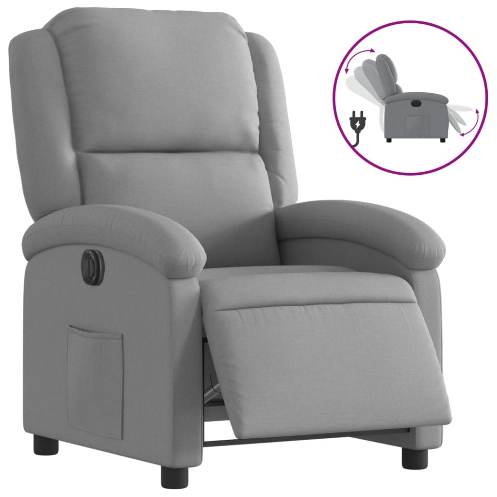 Fauteuil inclinable électrique en tissu gris clair