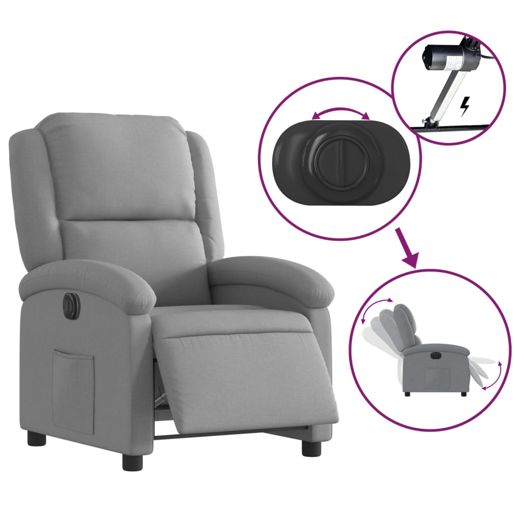 Fauteuil inclinable électrique en tissu gris clair