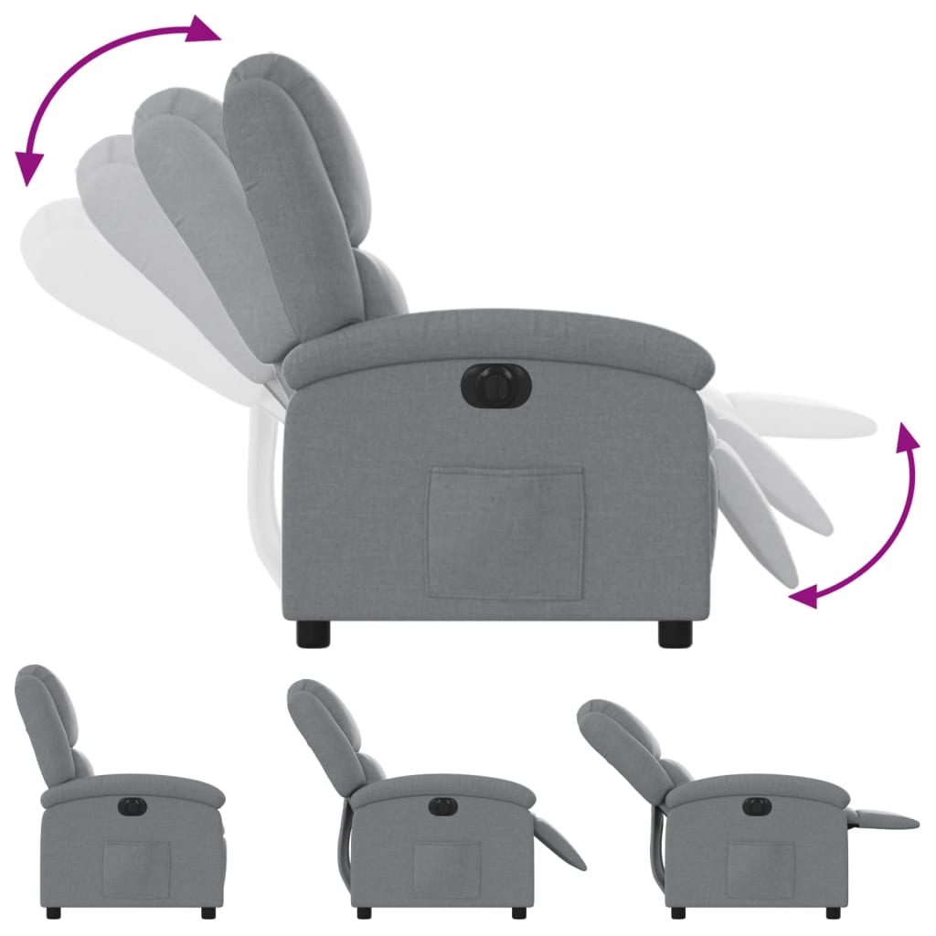 Fauteuil inclinable électrique en tissu gris clair