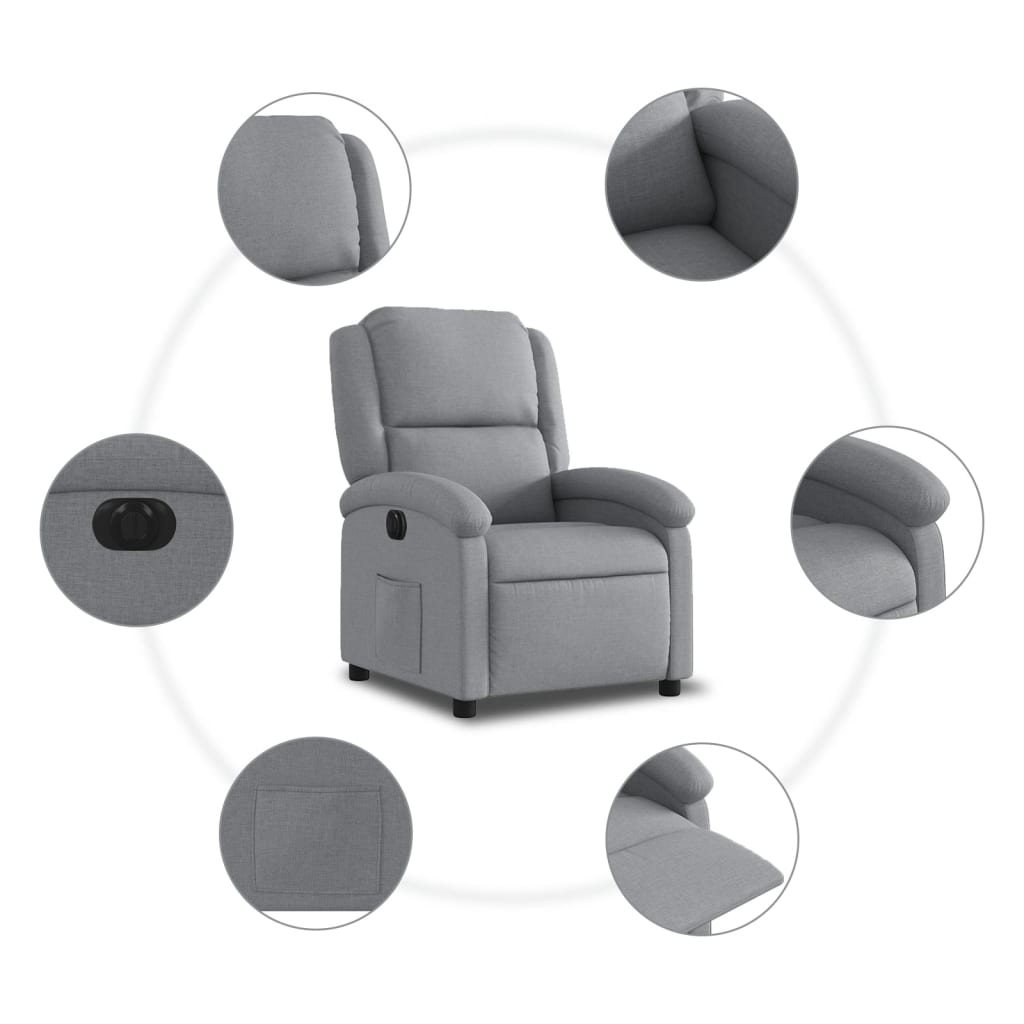Fauteuil inclinable électrique en tissu gris clair