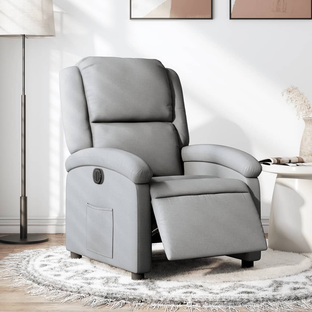 Fauteuil inclinable électrique en tissu gris clair