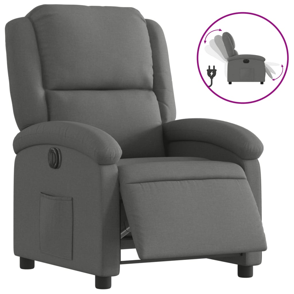 Fauteuil inclinable électrique en tissu gris foncé
