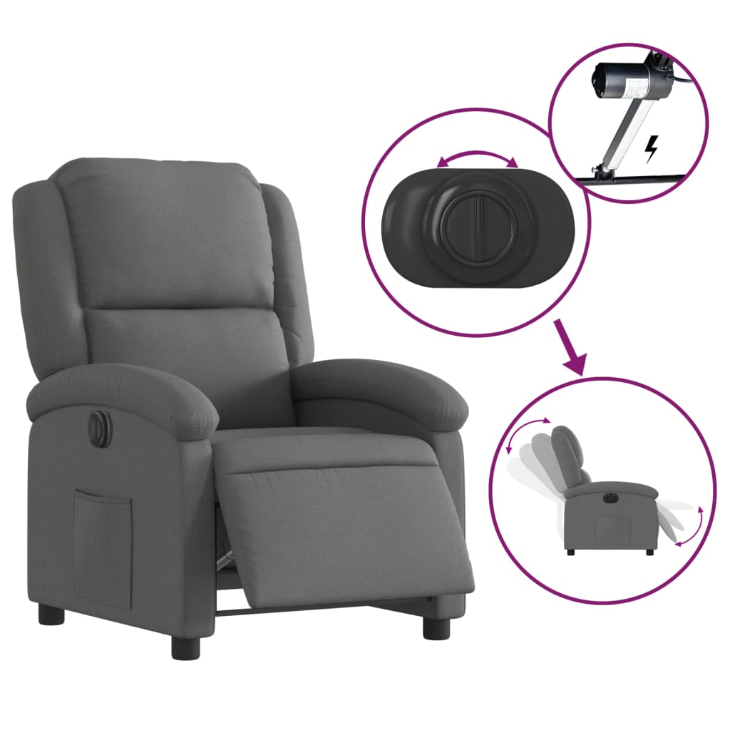 Fauteuil inclinable électrique en tissu gris foncé