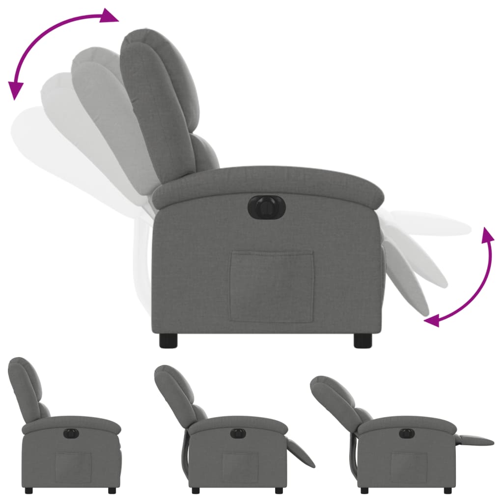 Fauteuil inclinable électrique en tissu gris foncé
