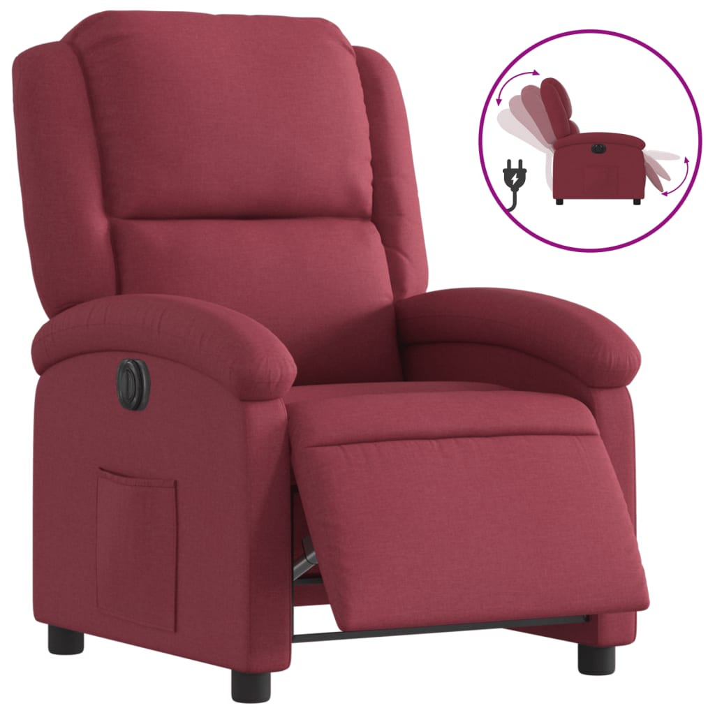 Fauteuil inclinable électrique en tissu rouge vin