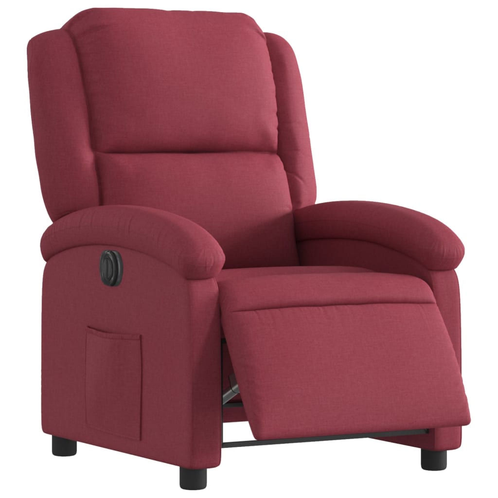 Fauteuil inclinable électrique en tissu rouge vin