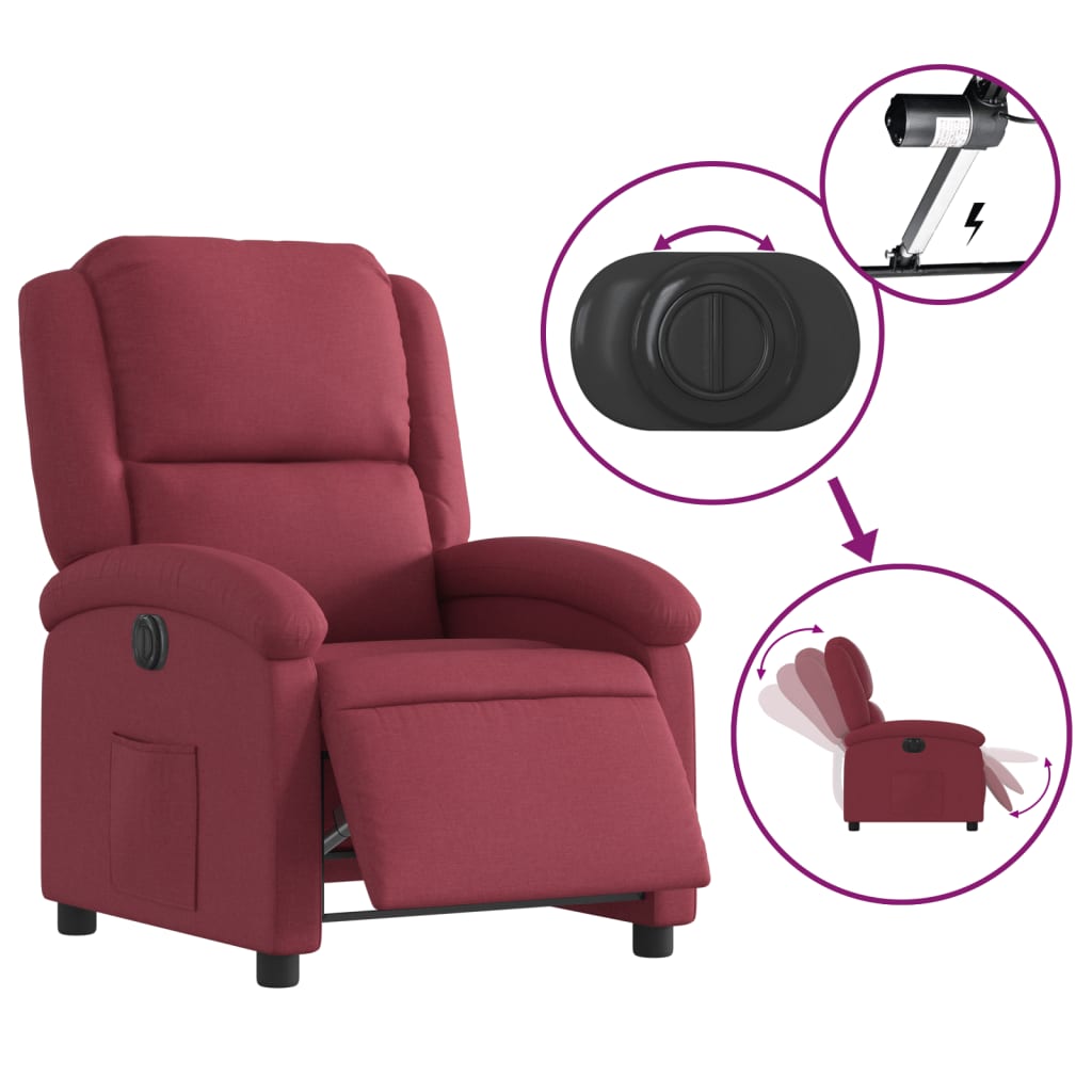 Fauteuil inclinable électrique en tissu rouge vin