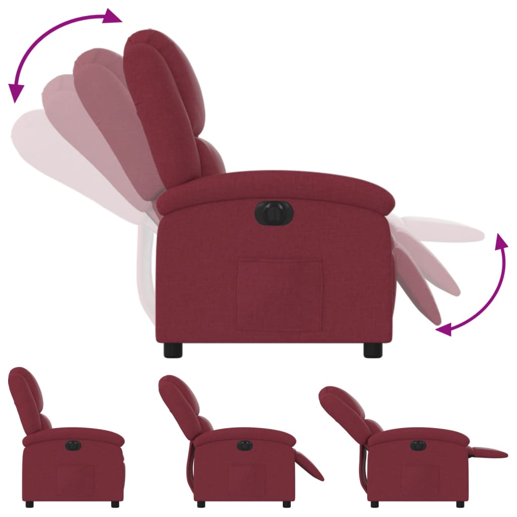 Fauteuil inclinable électrique en tissu rouge vin