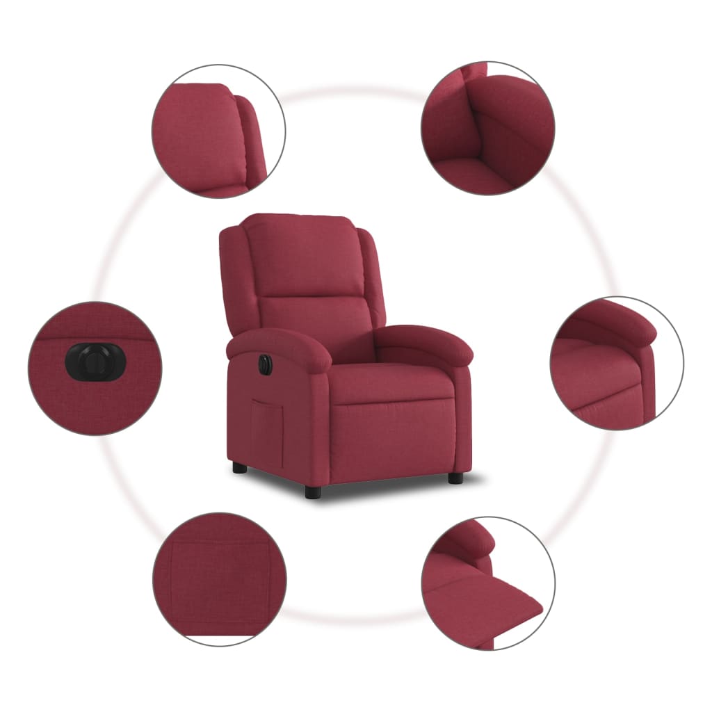 Fauteuil inclinable électrique en tissu rouge vin