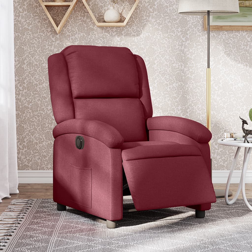 Fauteuil inclinable électrique en tissu rouge vin