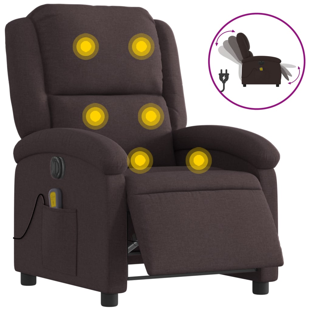 Fauteuil de massage électrique en tissu marron foncé