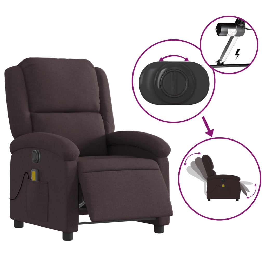 Fauteuil de massage électrique en tissu marron foncé