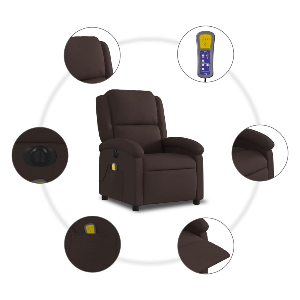 Fauteuil de massage électrique en tissu marron foncé