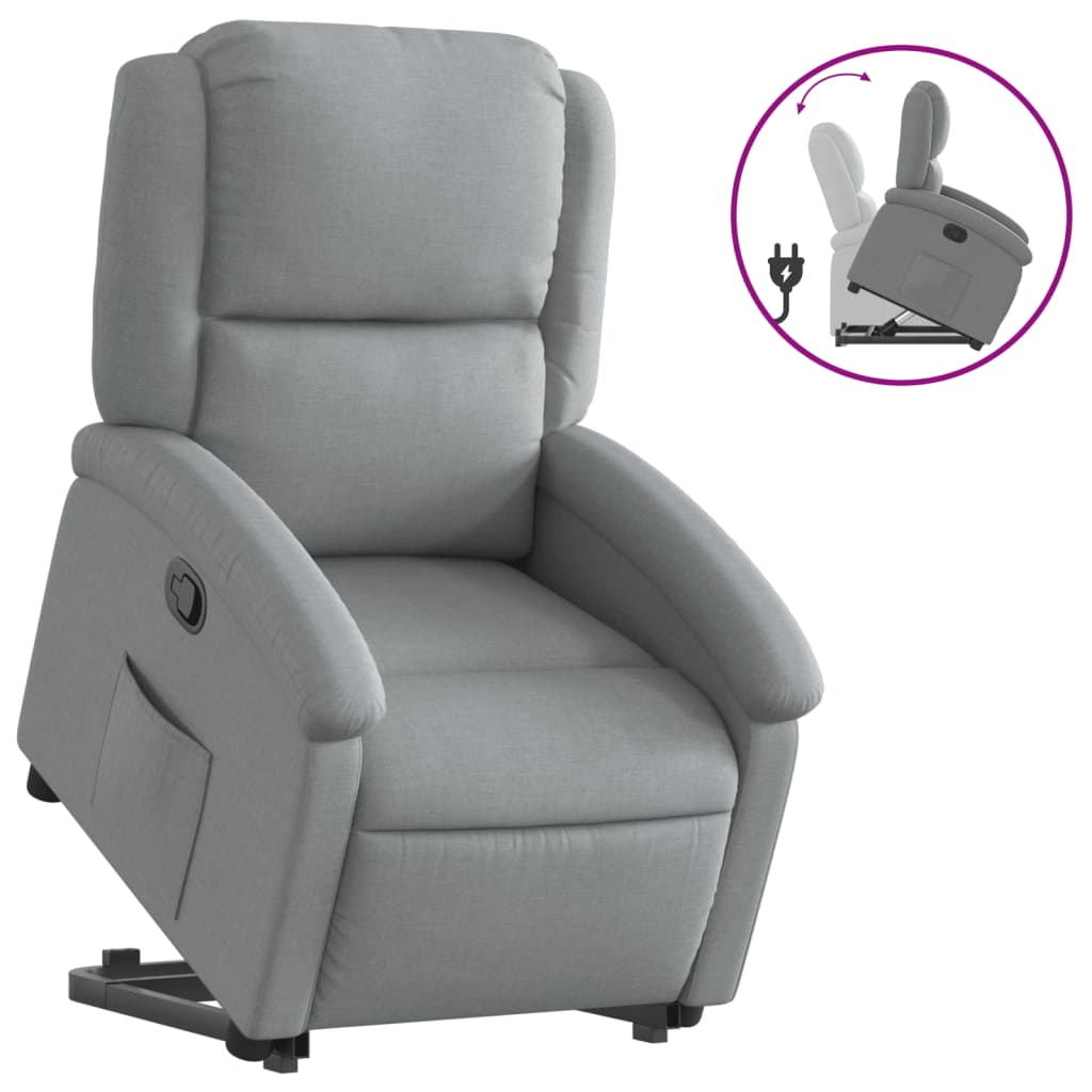 Fauteuil relax avec aide à la verticalisation en tissu gris clair