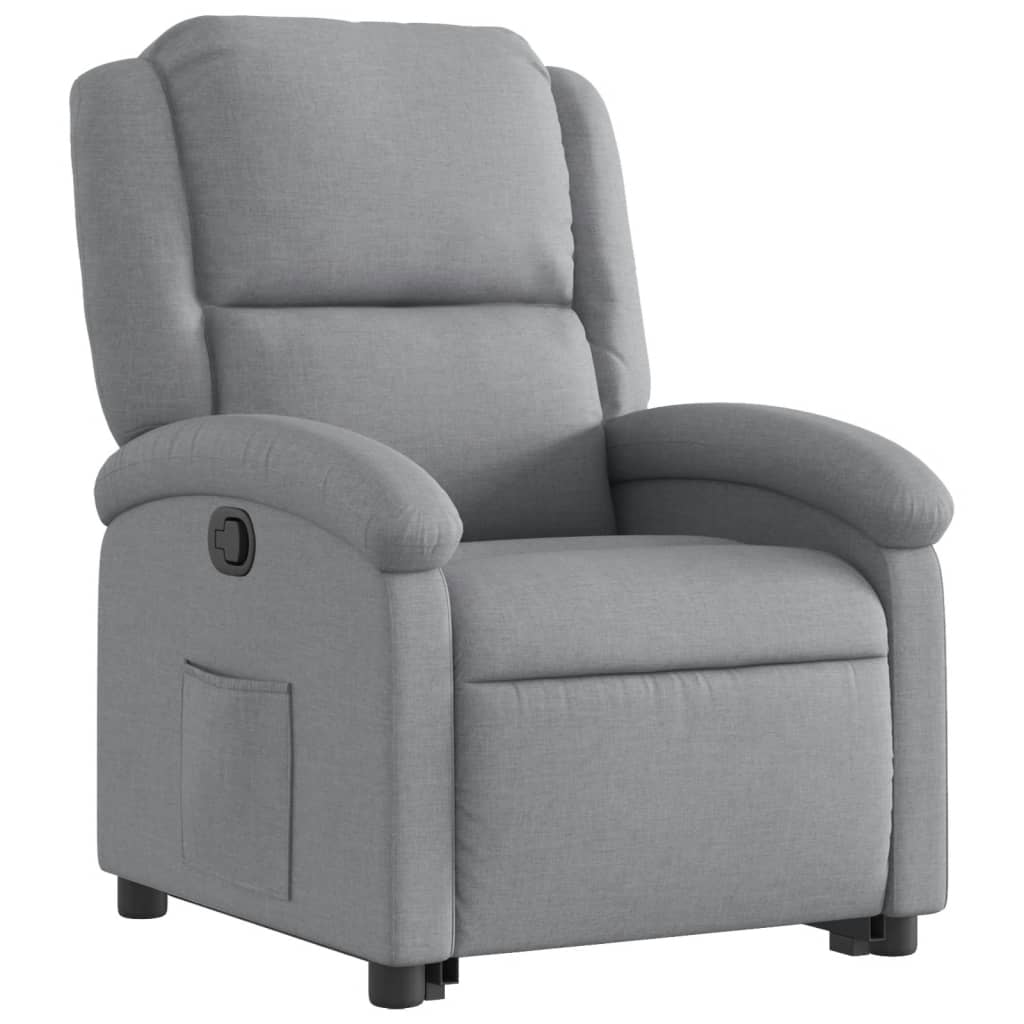 Fauteuil relax avec aide à la verticalisation en tissu gris clair