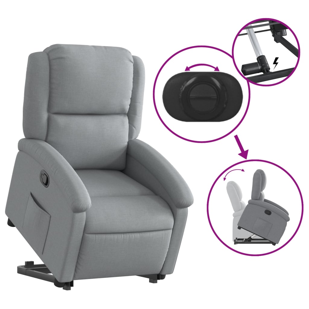 Fauteuil relax avec aide à la verticalisation en tissu gris clair