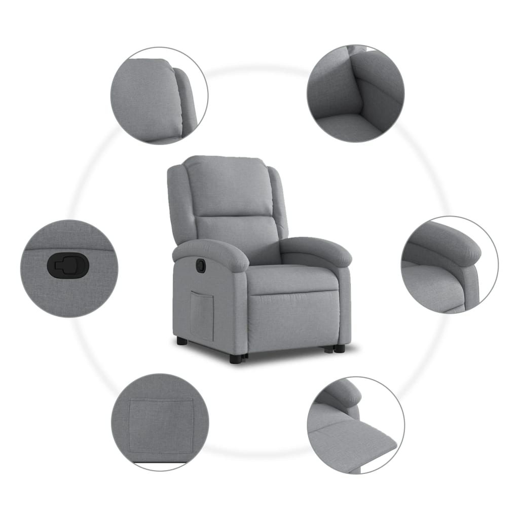 Fauteuil relax avec aide à la verticalisation en tissu gris clair