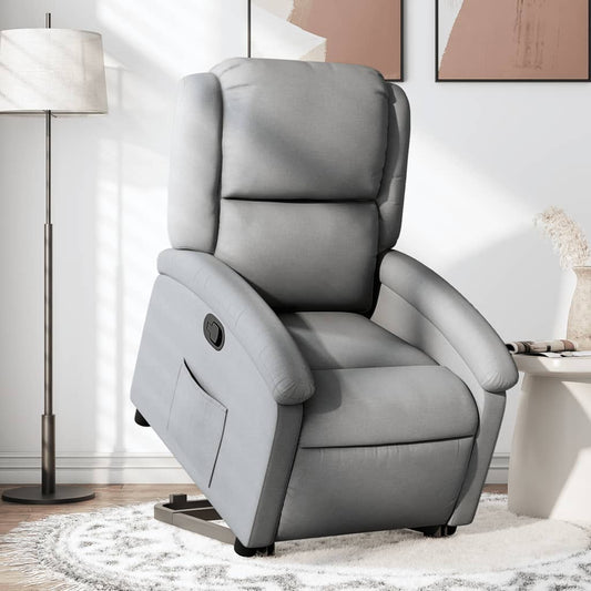 Fauteuil relax avec aide à la verticalisation en tissu gris clair