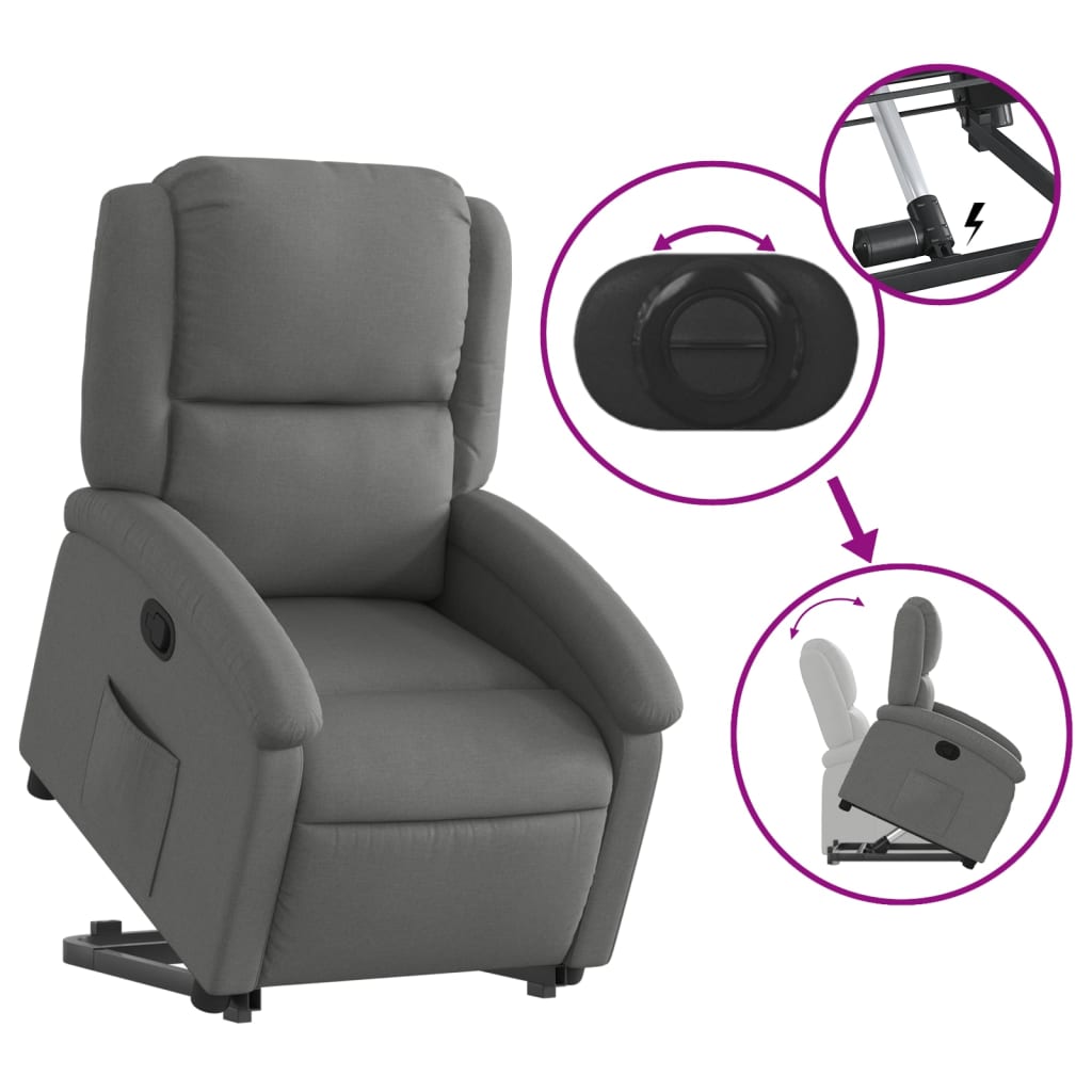 Fauteuil relax avec aide à la verticalisation en tissu gris foncé