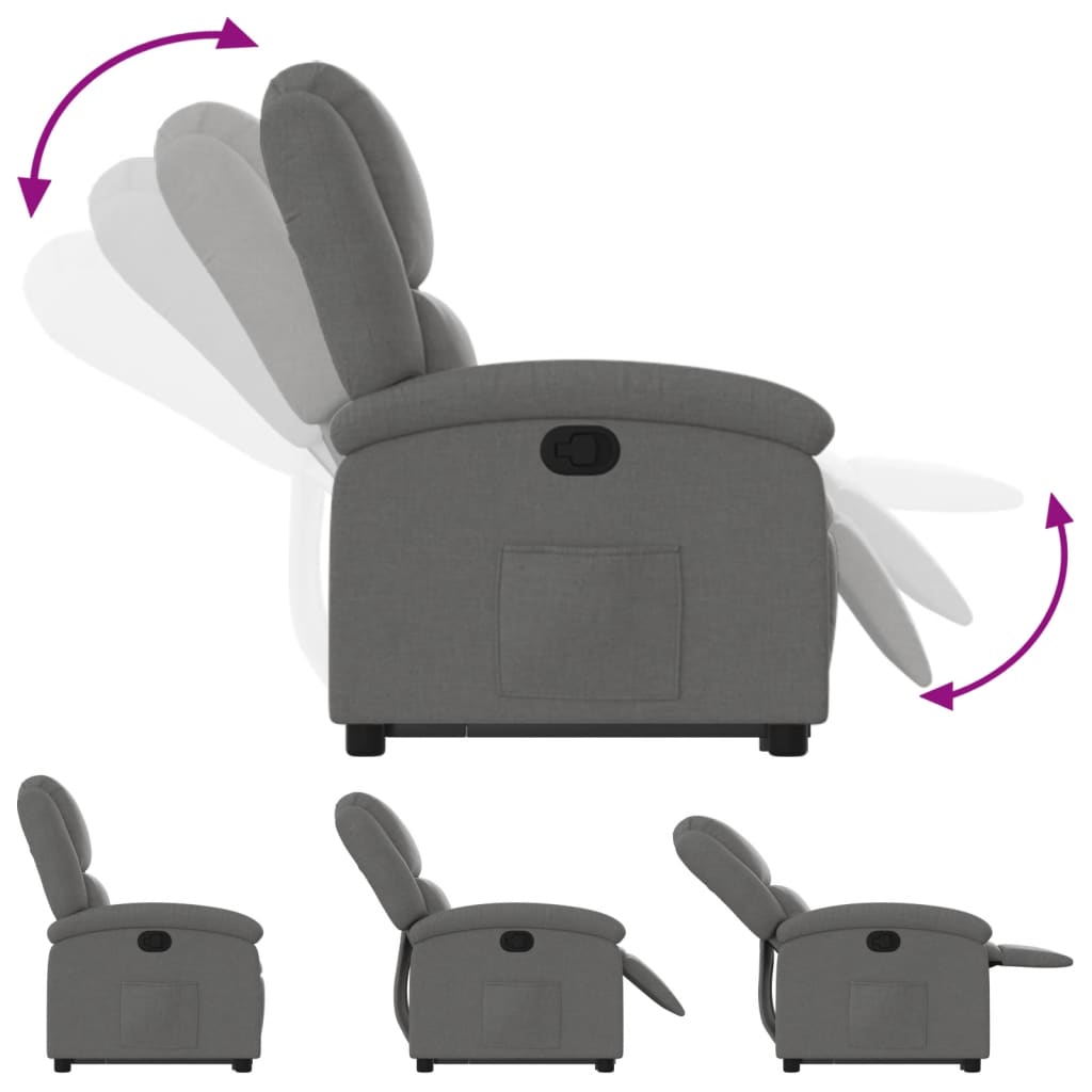 Fauteuil relax avec aide à la verticalisation en tissu gris foncé