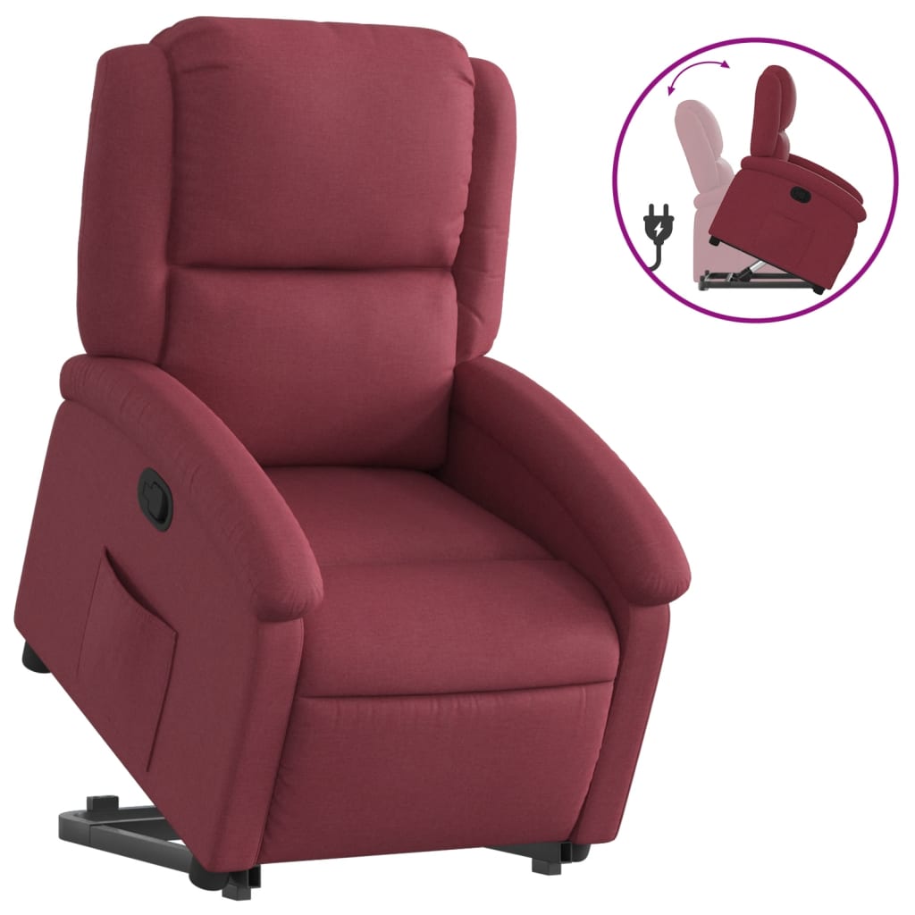 Fauteuil relax avec aide à la verticalisation en tissu rouge vin