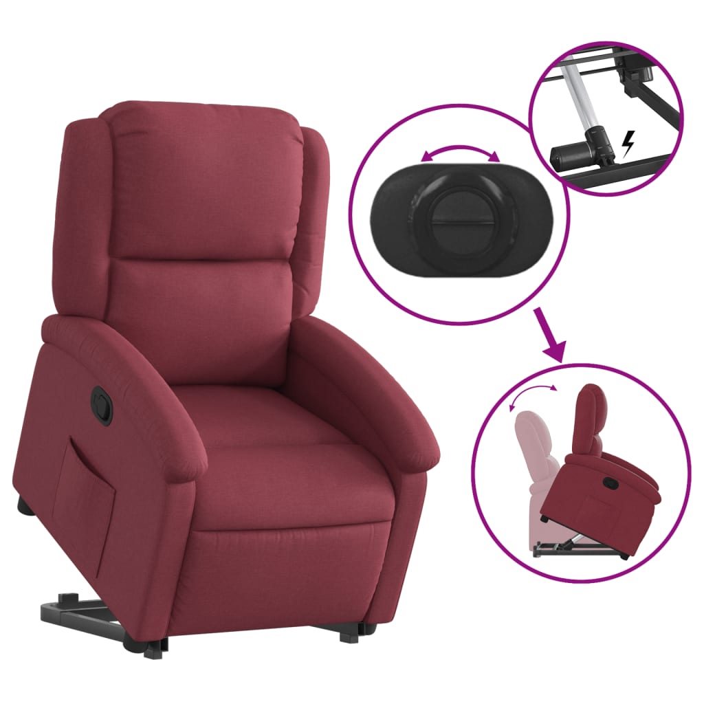 Fauteuil relax avec aide à la verticalisation en tissu rouge vin
