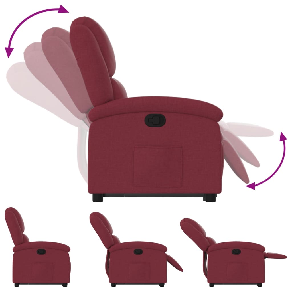 Fauteuil relax avec aide à la verticalisation en tissu rouge vin
