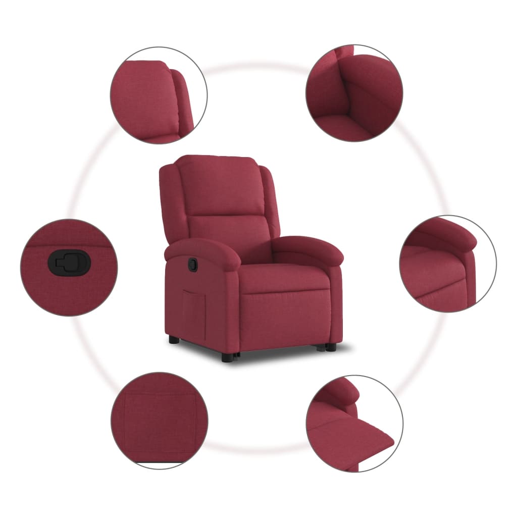 Fauteuil relax avec aide à la verticalisation en tissu rouge vin