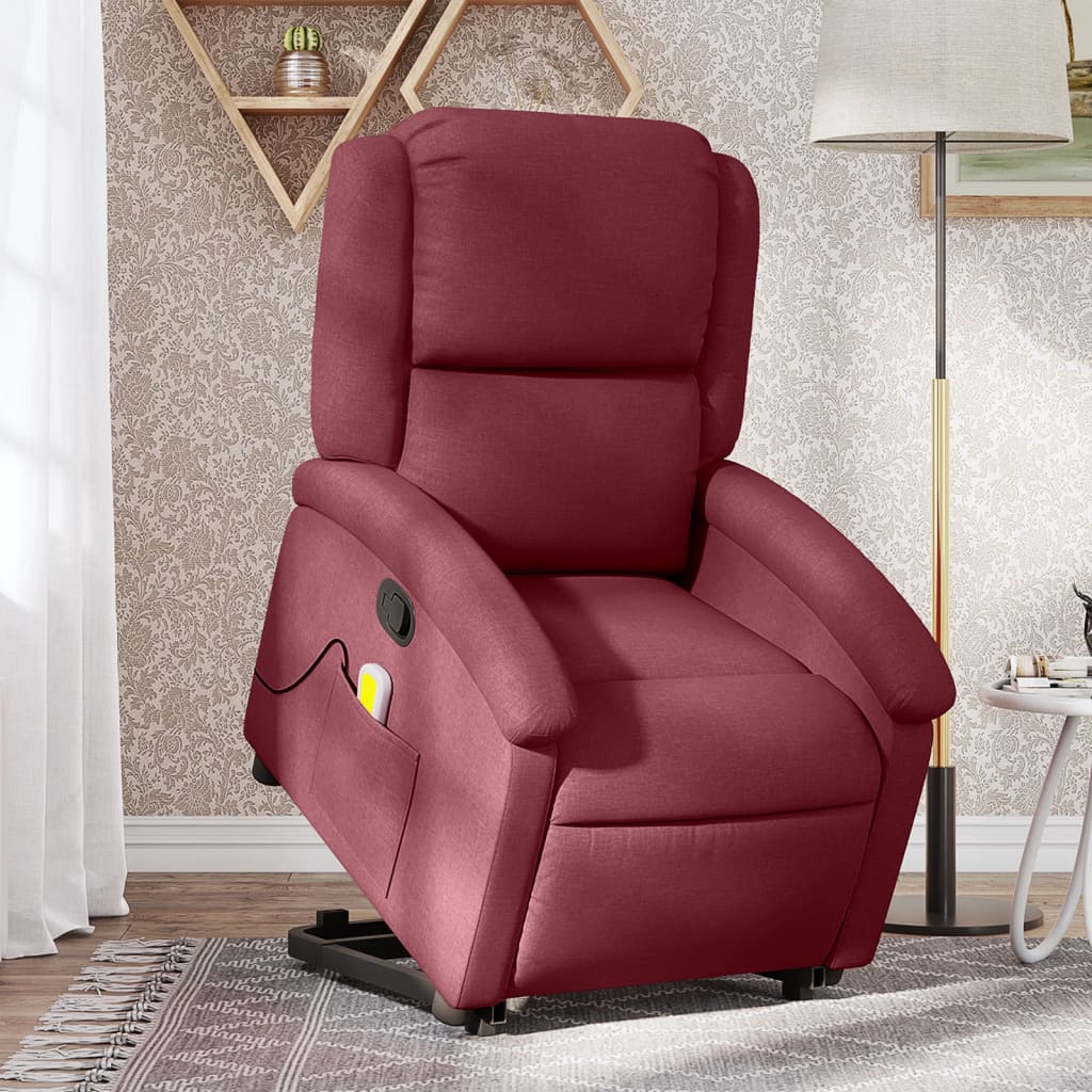 Fauteuil relax avec aide à la verticalisation en tissu rouge vin