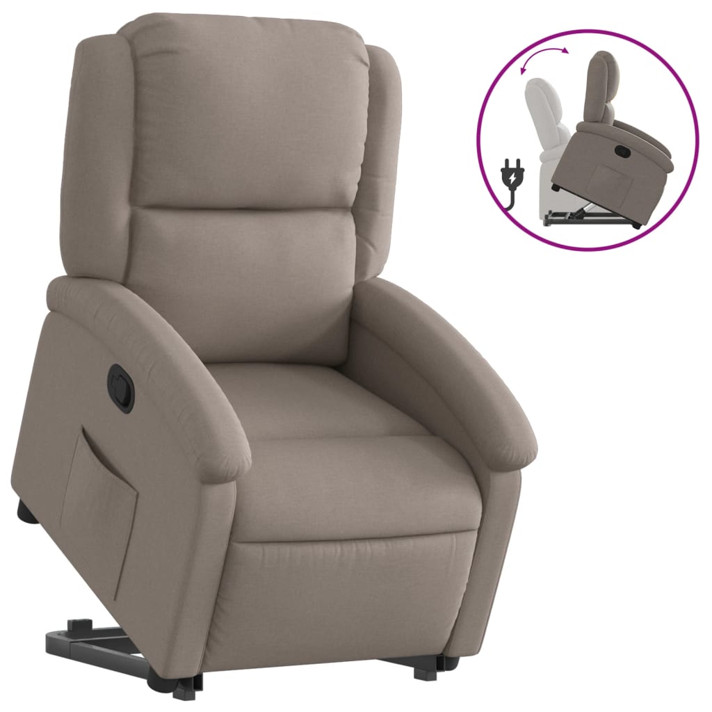 Relaxing chair with stand-up aid taupe fabric