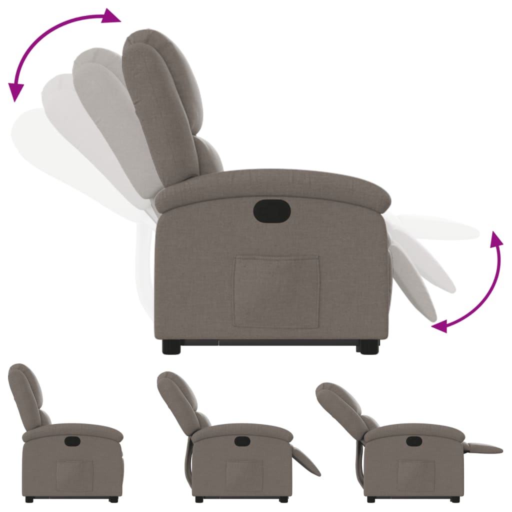 Relaxing chair with stand-up aid taupe fabric