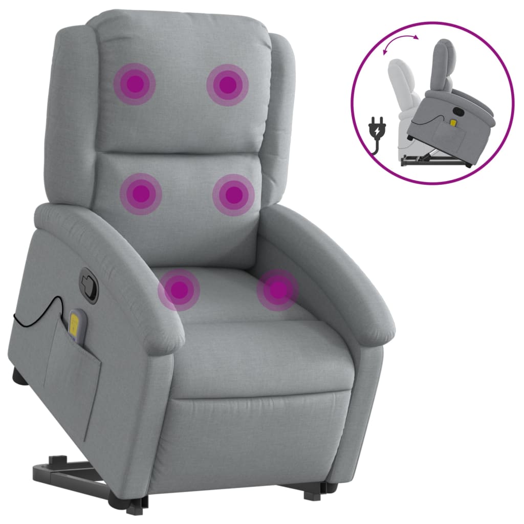 Fauteuil de massage avec aide à la verticalisation en tissu gris clair