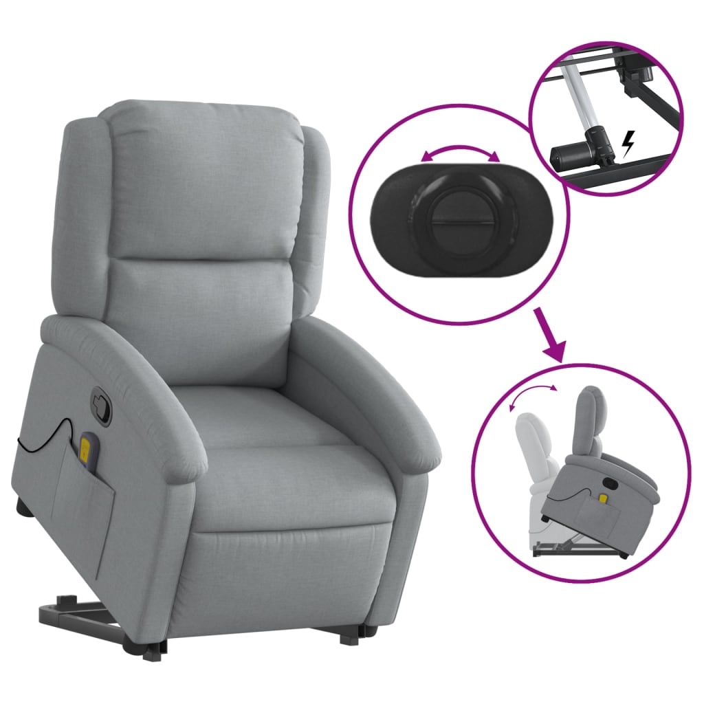 Fauteuil de massage avec aide à la verticalisation en tissu gris clair