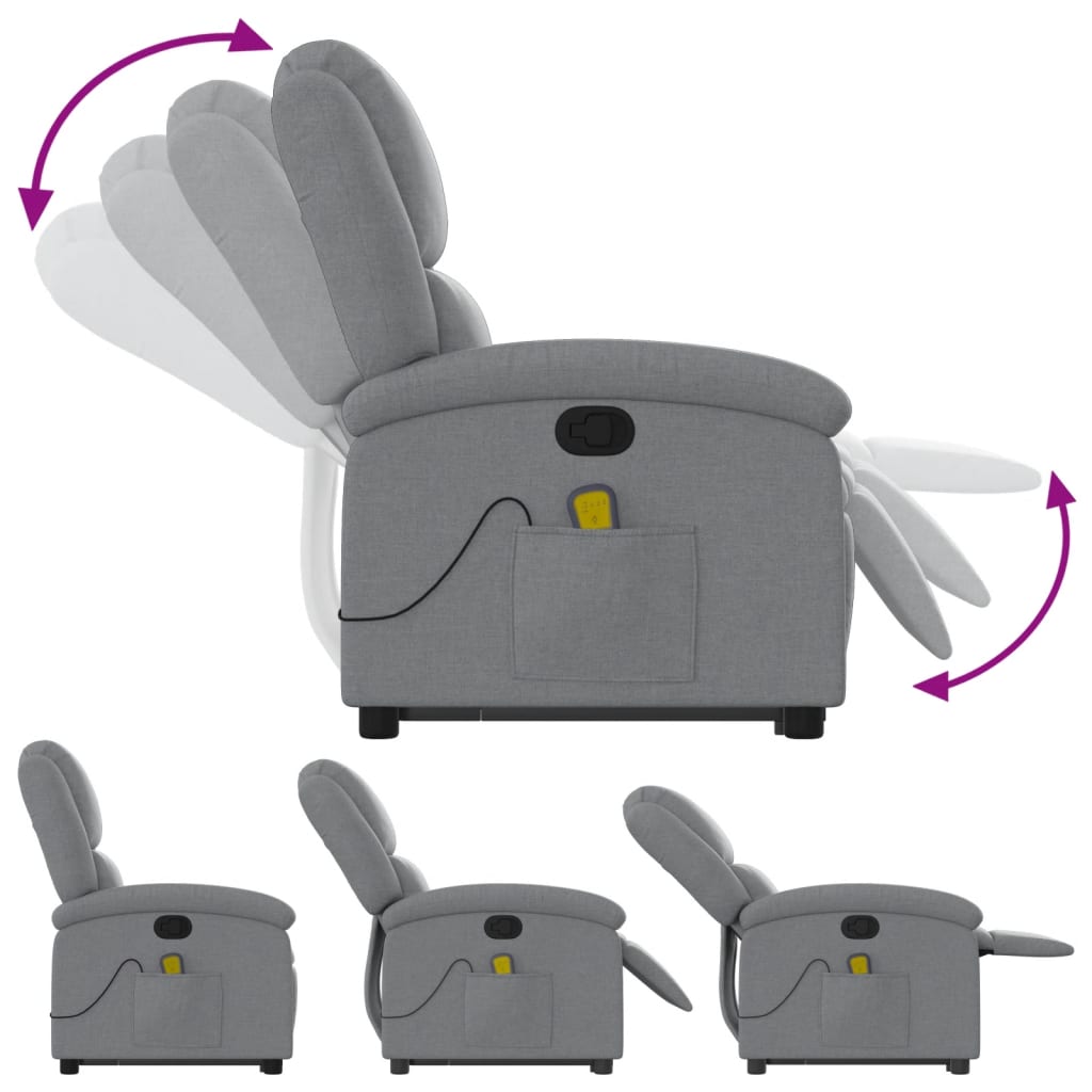 Fauteuil de massage avec aide à la verticalisation en tissu gris clair