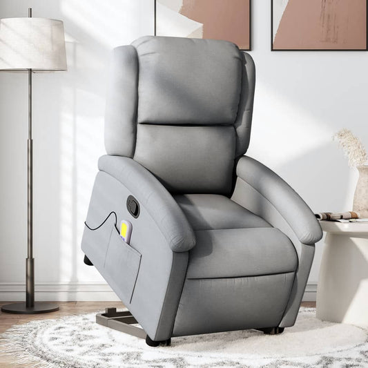 Fauteuil de massage avec aide à la verticalisation en tissu gris clair