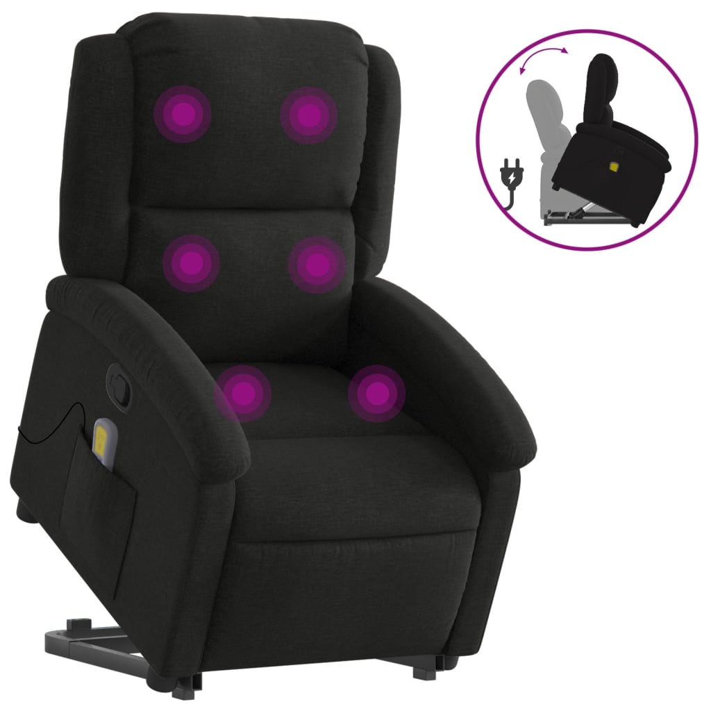 Fauteuil de massage avec aide au verticalisation en tissu noir