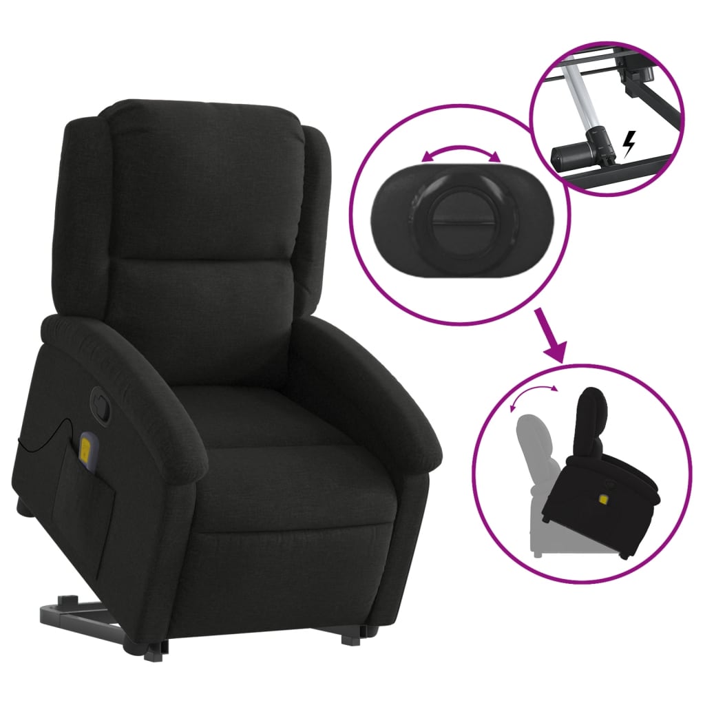 Fauteuil de massage avec aide au verticalisation en tissu noir