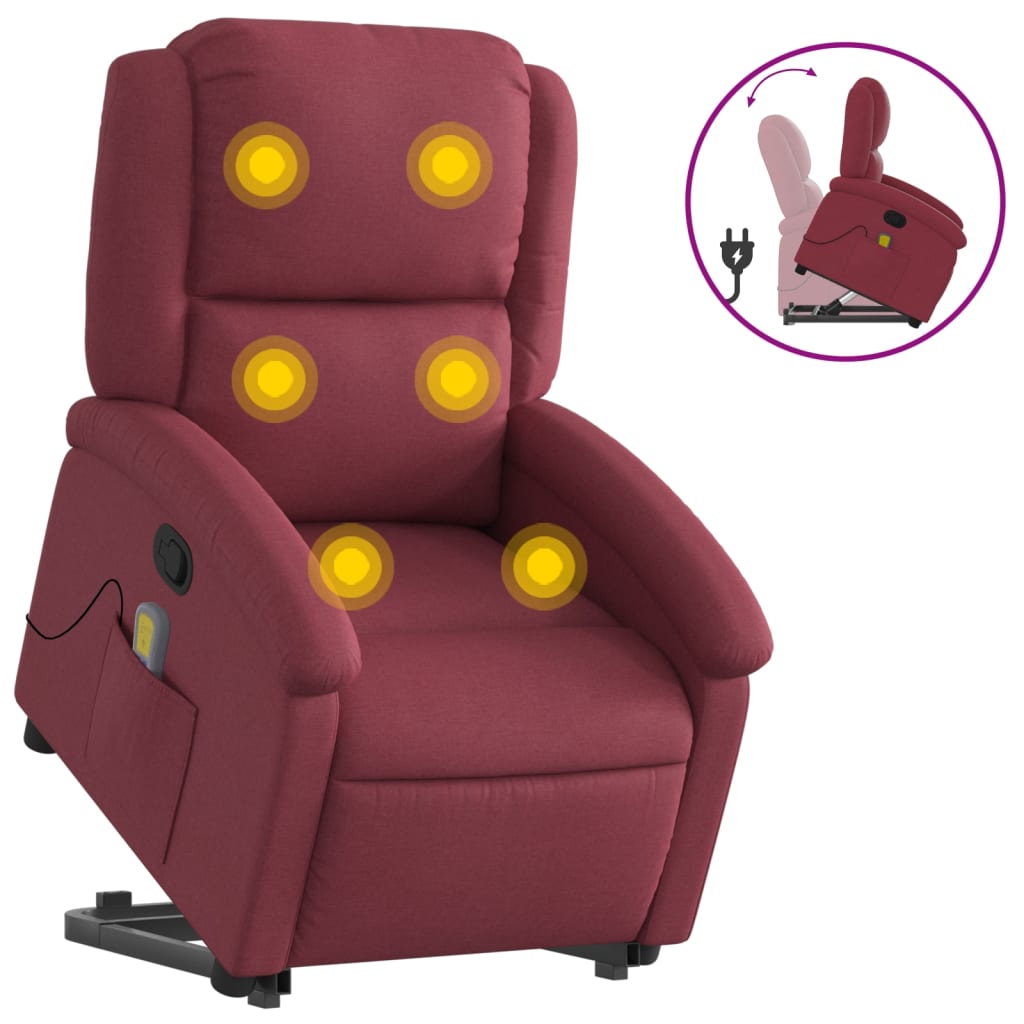 Fauteuil de massage avec aide à la verticalisation en tissu rouge vin