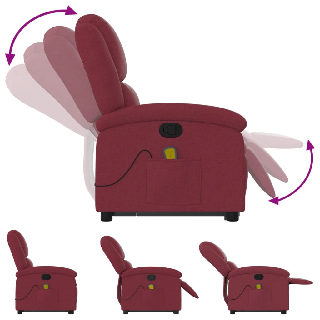 Fauteuil de massage avec aide à la verticalisation en tissu rouge vin