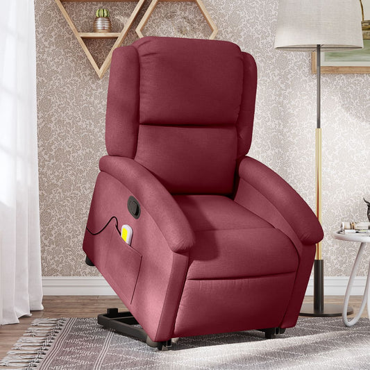 Fauteuil de massage avec aide à la verticalisation en tissu rouge vin