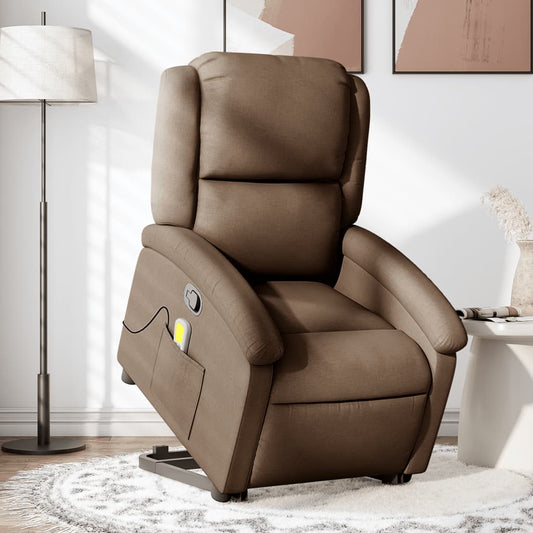 Massage chair with stand-up aid brown fabric