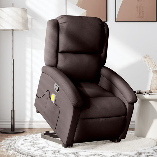 Fauteuil de massage avec aide à la verticalisation en tissu marron foncé