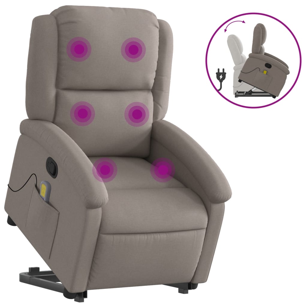 Fauteuil de massage avec aide au verticalisation en tissu taupe