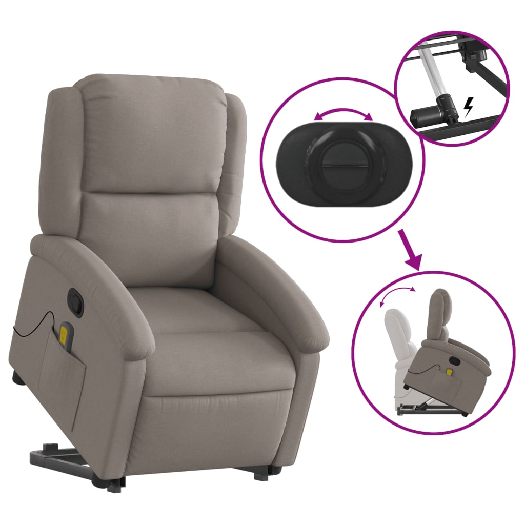 Fauteuil de massage avec aide au verticalisation en tissu taupe