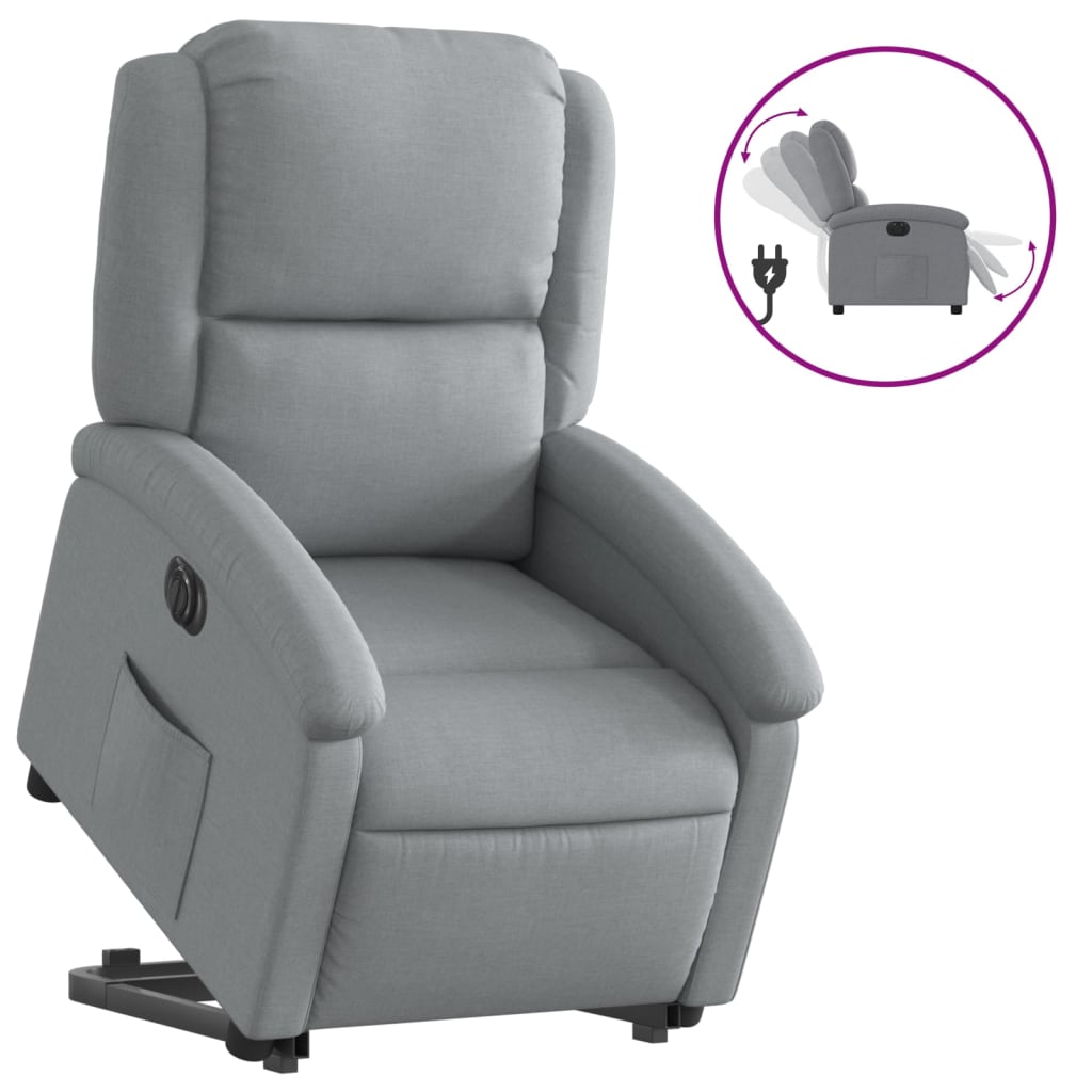 Fauteuil relax avec releveur électrique en tissu gris clair