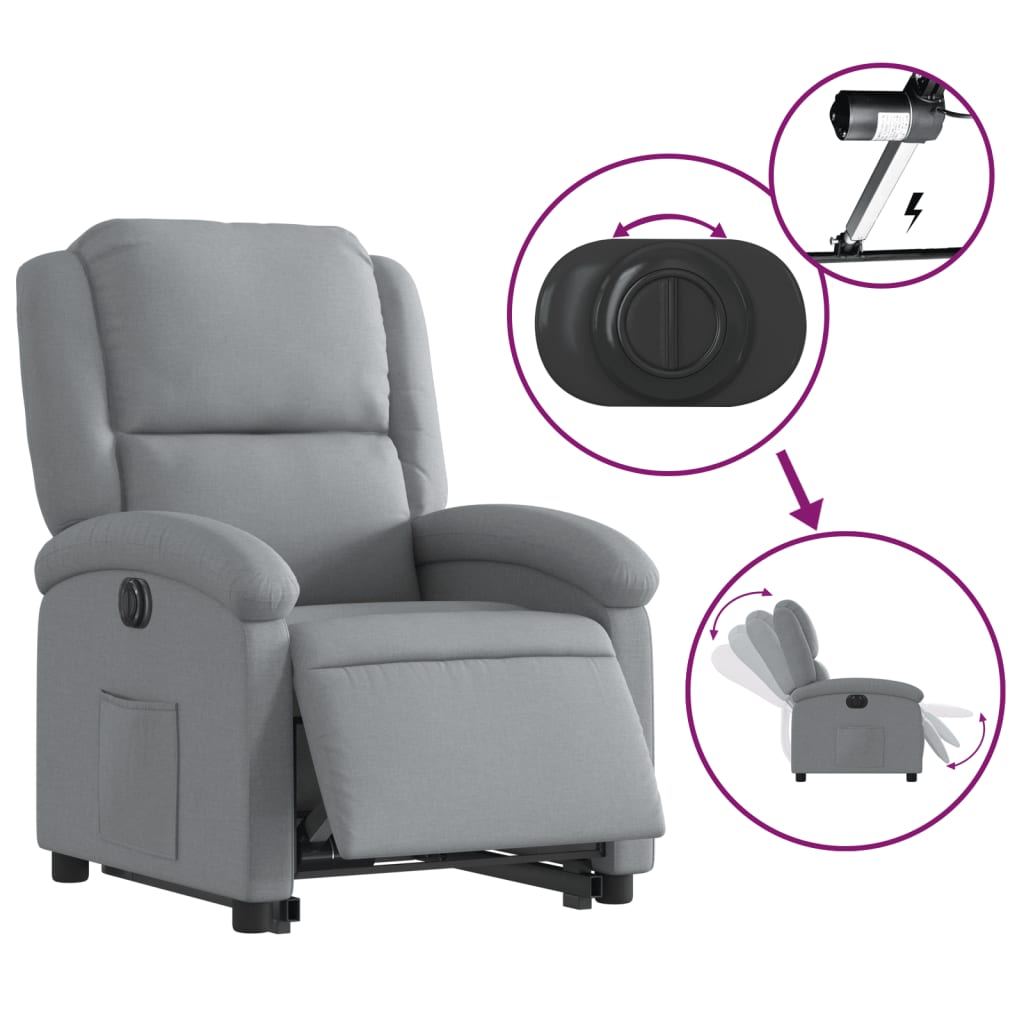 Fauteuil relax avec releveur électrique en tissu gris clair
